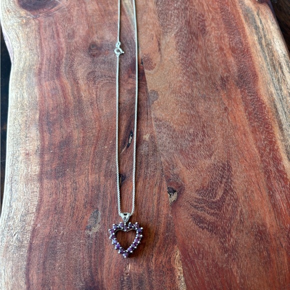 Ruby Sterling Silver Heart Pendant With 925 17” Chain - Picture 5 of 7